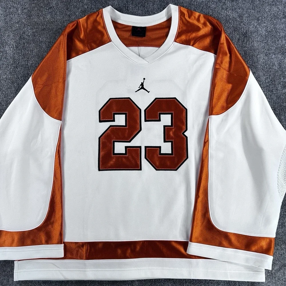 Jordan Mens Brooklyn Collegiate Hockey Jersey Size XL White Orange HV0109 133